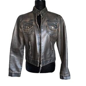 Me JANE Faux Brown Leather
Distressed Jacket Coat